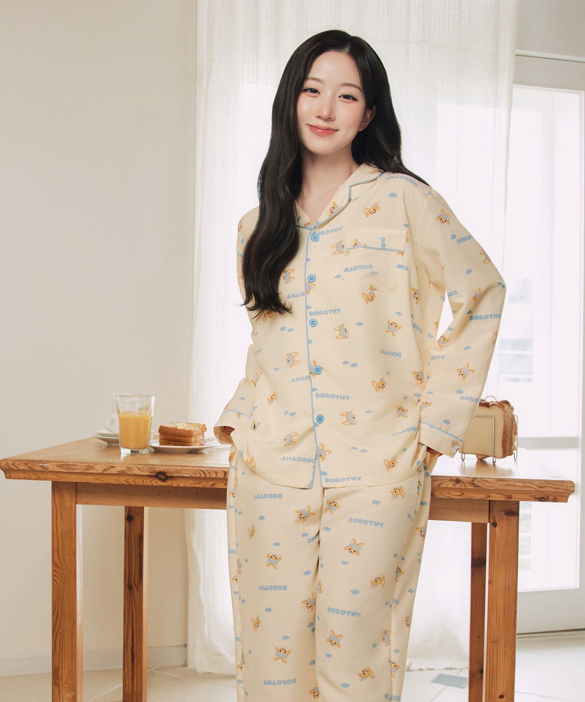 도씨(DOSSY) 코튼라이크 도로시 긴팔 커플 잠옷 세트