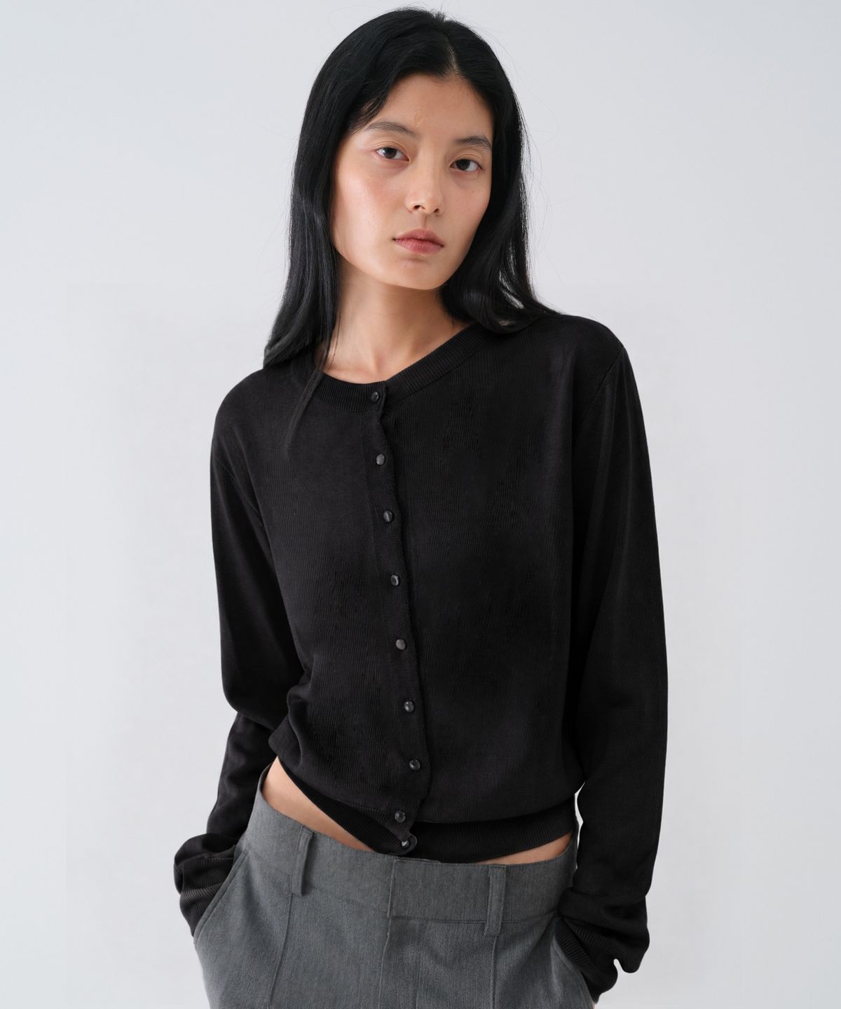 센토르(CENTAUR.KR) SOFT WOOL TENCEL ROUND CARDIGAN_BLACK