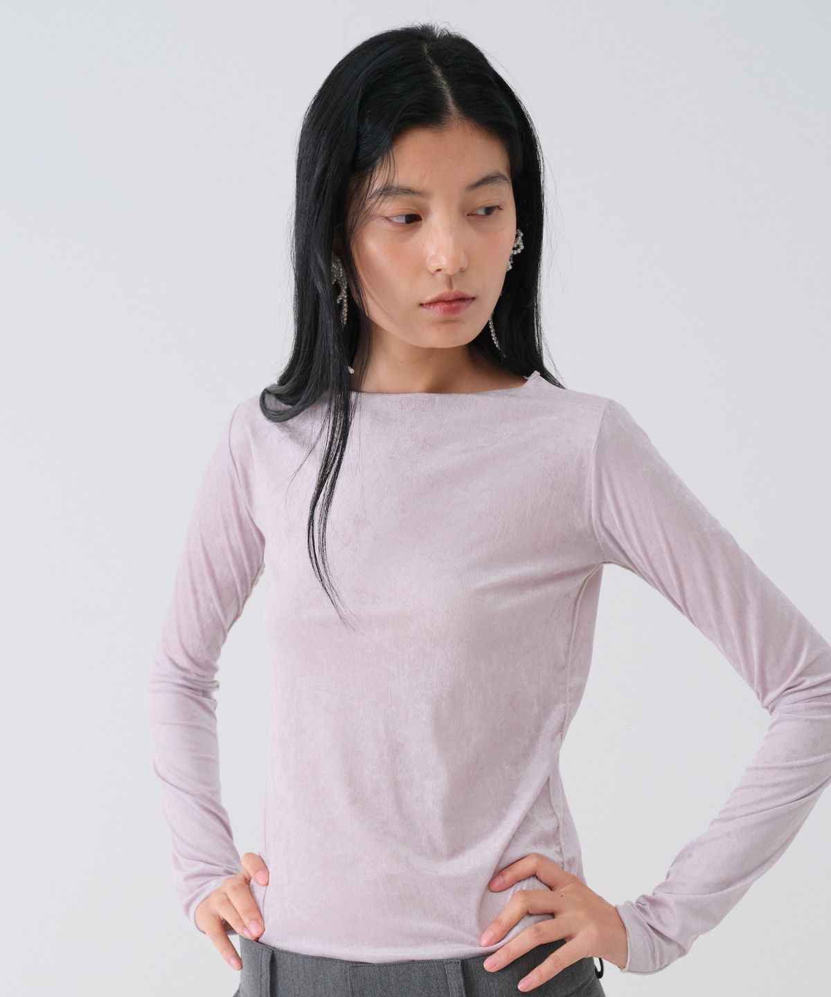 센토르(CENTAUR.KR) SHEER VELVET SLIM TEE_LIGHT PURPLE