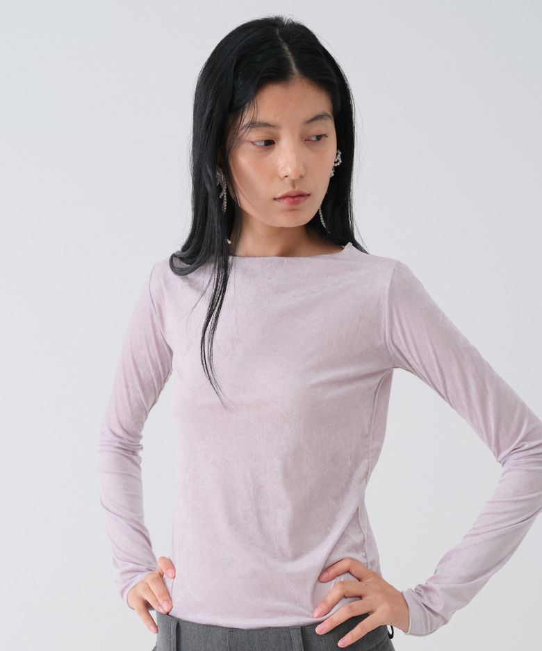 SHEER VELVET SLIM TEE_LIGHT PURPLE
