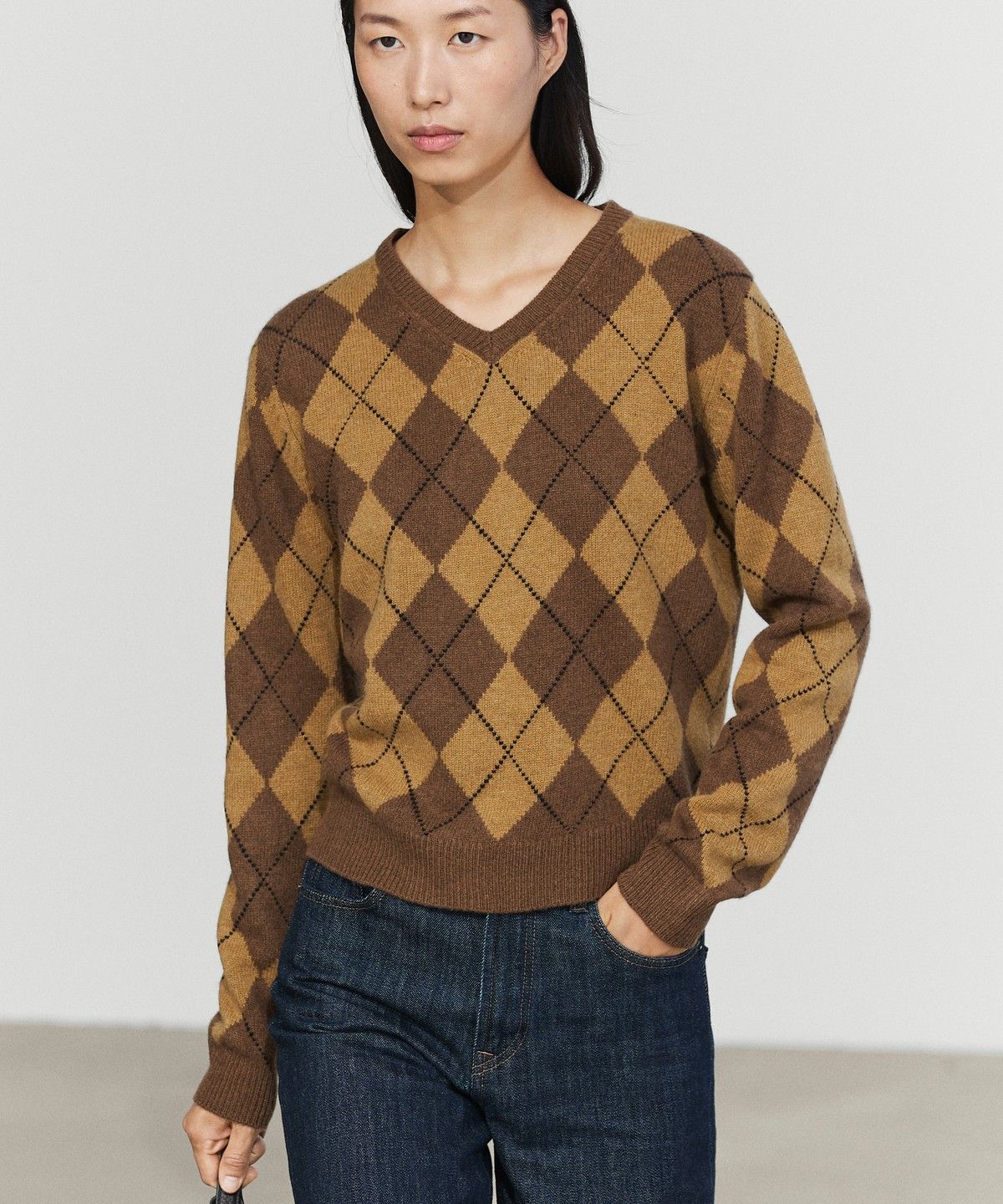 마시모두띠(MASSIMO DUTTI) 100% 울 아가일 니트 스웨터