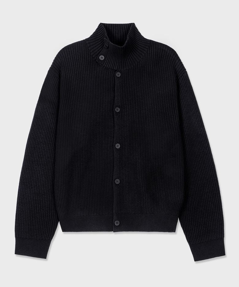 [unisex] 하이넥 버튼 니트 가디건 블랙
