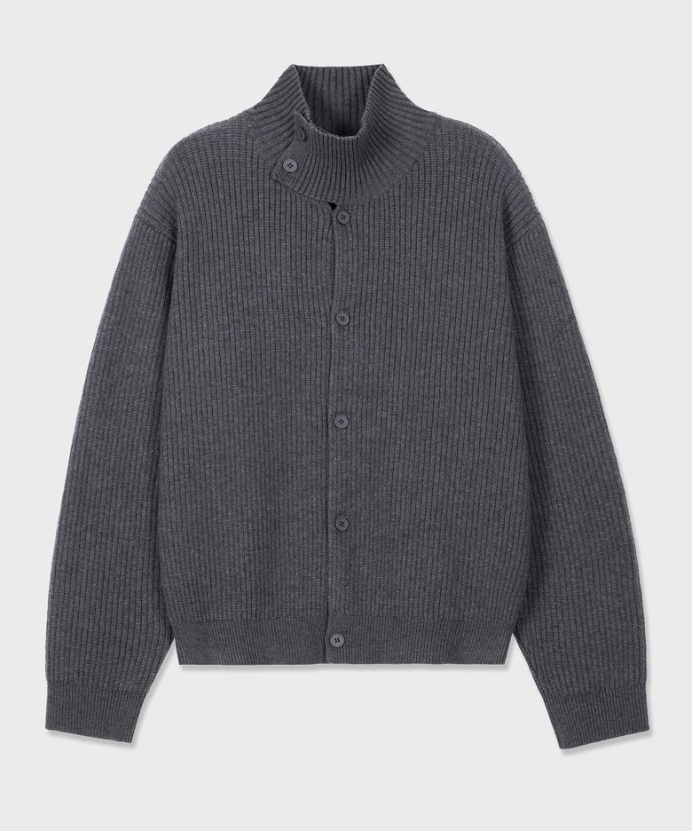 [unisex] 하이넥 버튼 니트 가디건 차콜