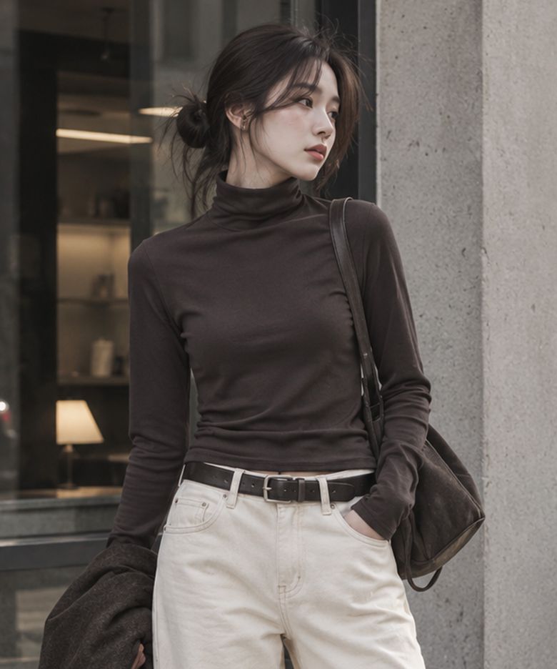 PD 베이직 하프 터틀넥 슬림핏 긴팔티 4Color