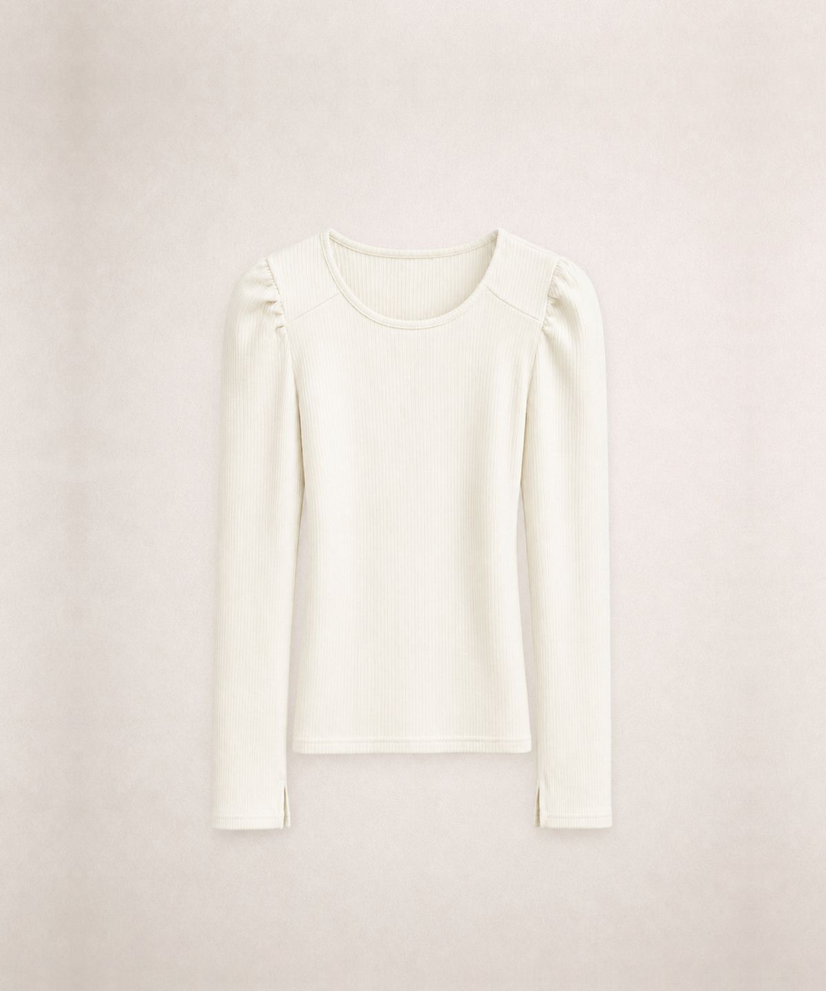 320쇼룸(320SHOWROOM) Scoop Neck Puff Sleeve Ribbed Top Ivory