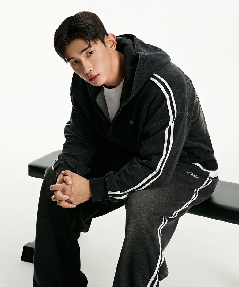 DENIM LIKE TRACK LINE HOODIE ZIP-UP [BLACK DENIM]