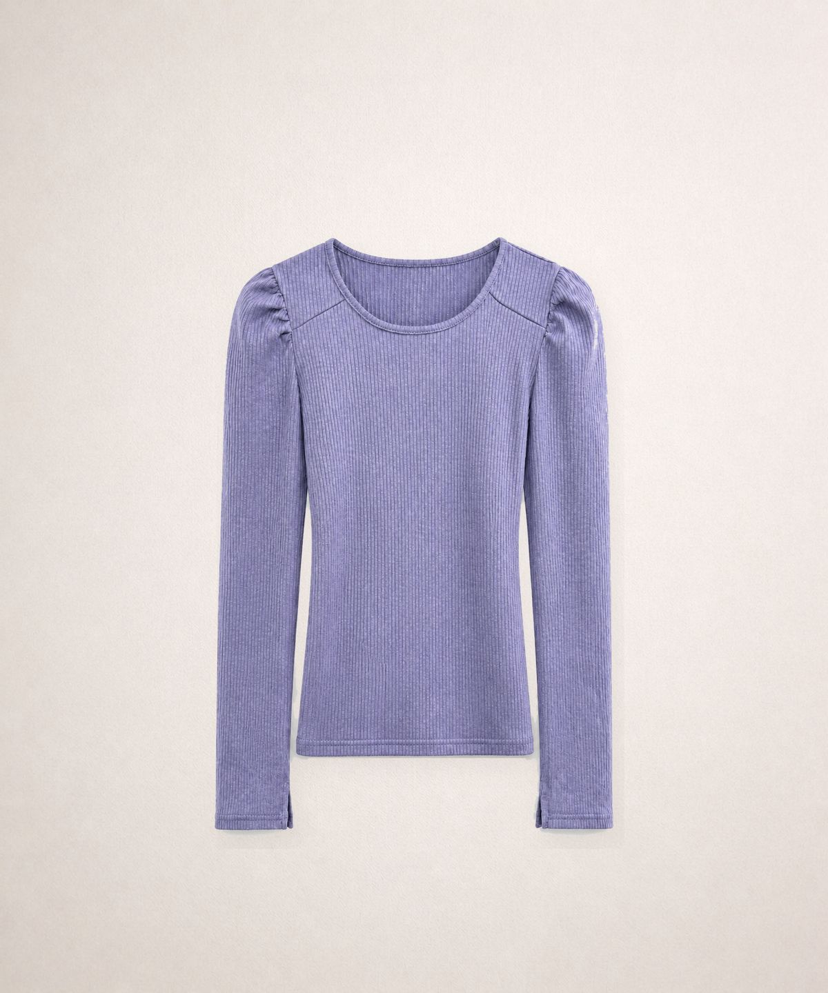 320쇼룸(320SHOWROOM) Scoop Neck Puff Sleeve Ribbed Top Purple
