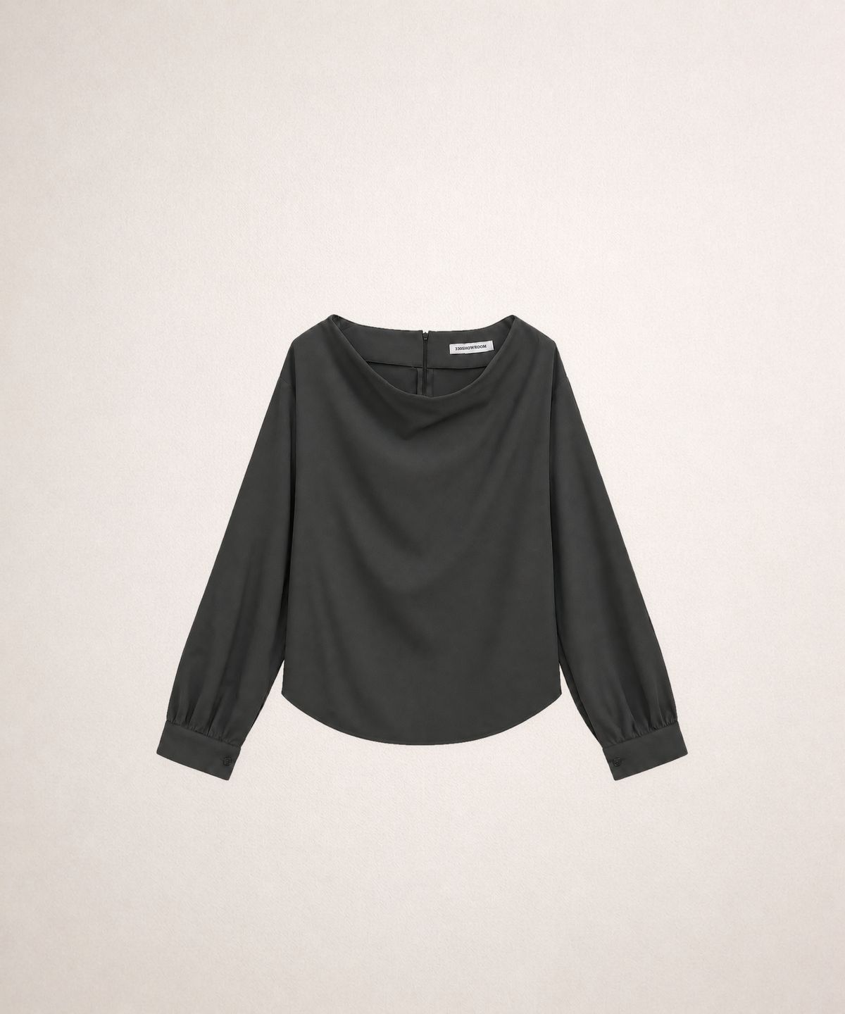320쇼룸(320SHOWROOM) Draped Neck Long Sleeve Blouse Charcoal