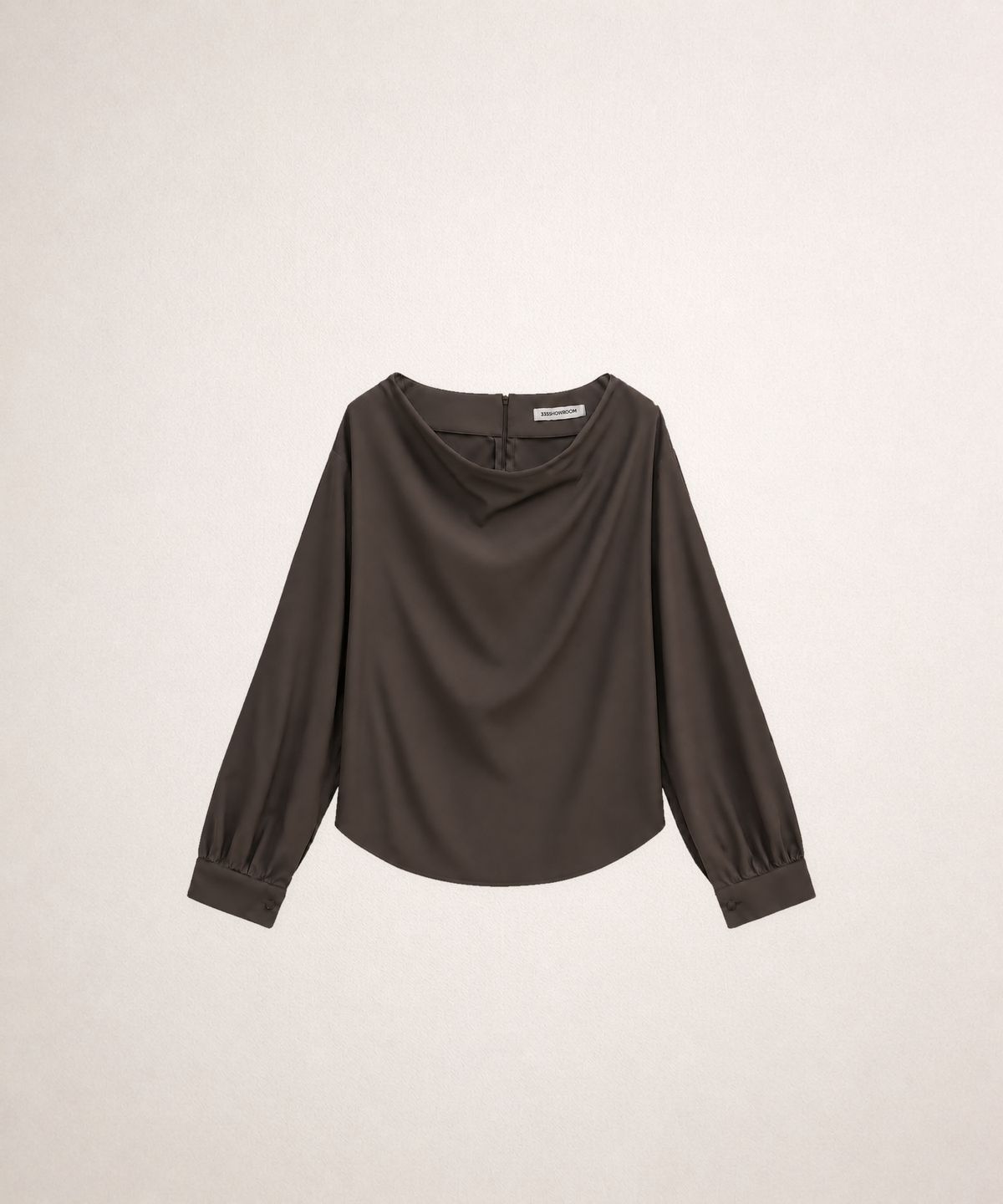 320쇼룸(320SHOWROOM) Draped Neck Long Sleeve Blouse Brown