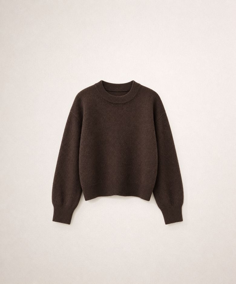 Wool Blend Brushed Crew Neck Knit Sweater Brown