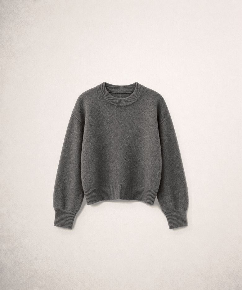 Wool Blend Brushed Crew Neck Knit Sweater Gray