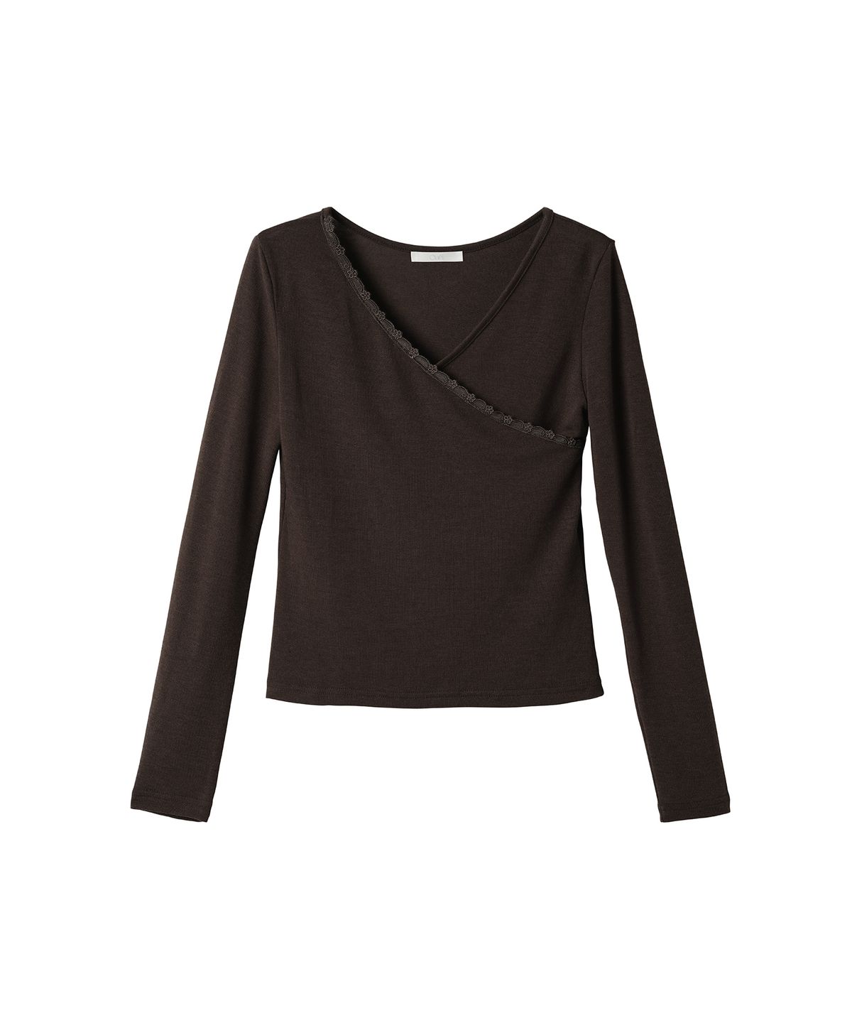 오앨(OUEL) LACE TRIM JERSEY TOP_BROWN
