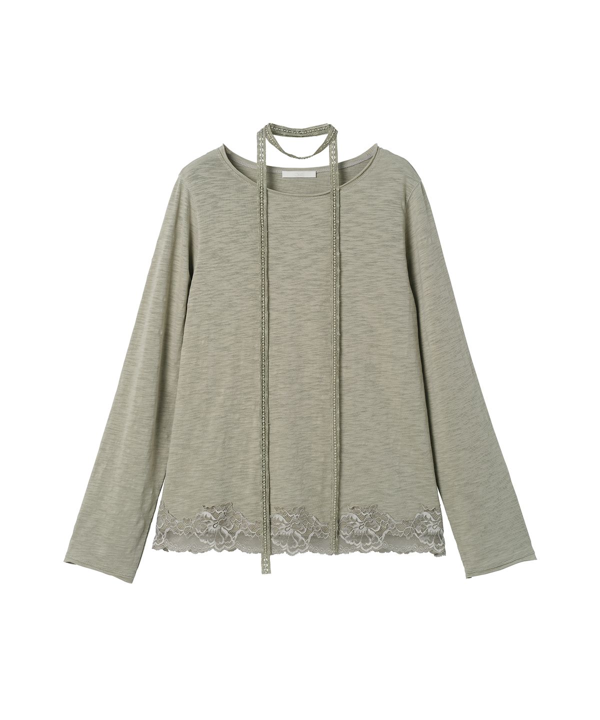 오앨(OUEL) LACE HEM TOP WITH SCARF_DUSTY OLIVE