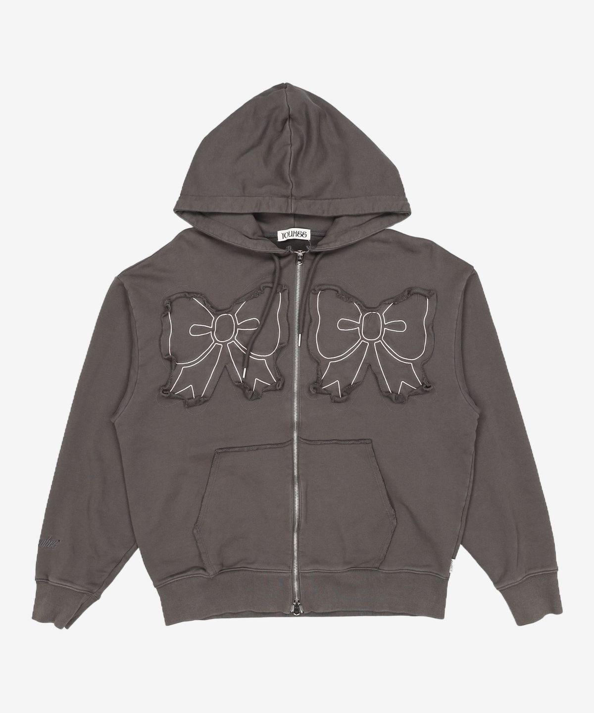 유희(YOUHEE) YOUHEE RIBBON HOOD ZIP-UP CHARCOAL FREE
