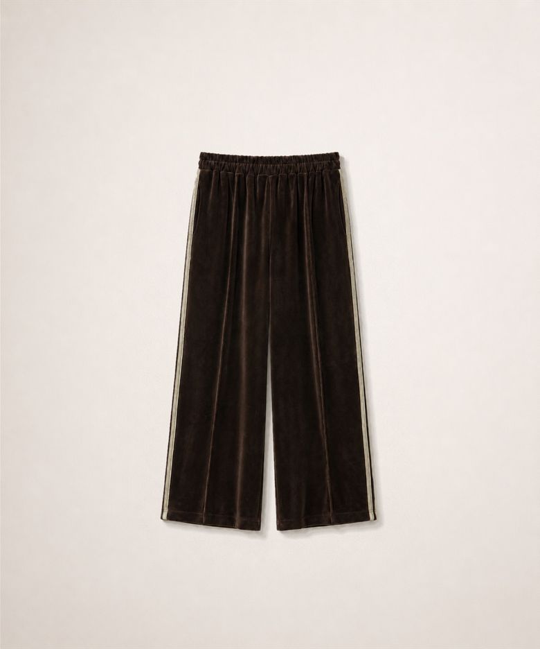 Double Side Stripe Velvet Track Pants Brown