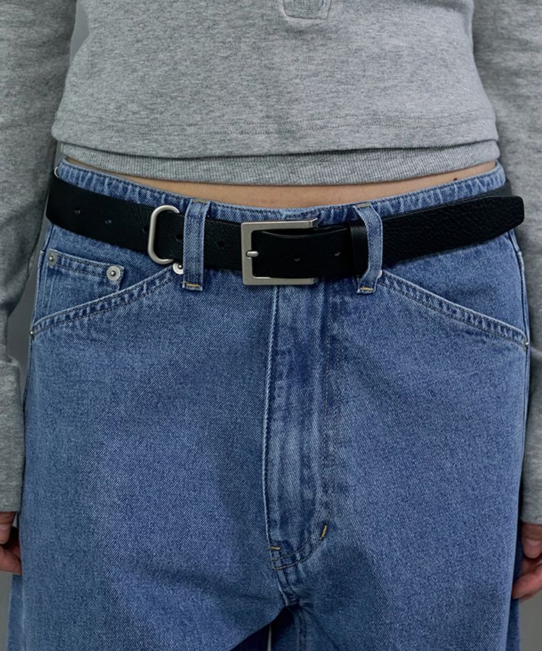OVAL RING LEATHER BELT - BLACK