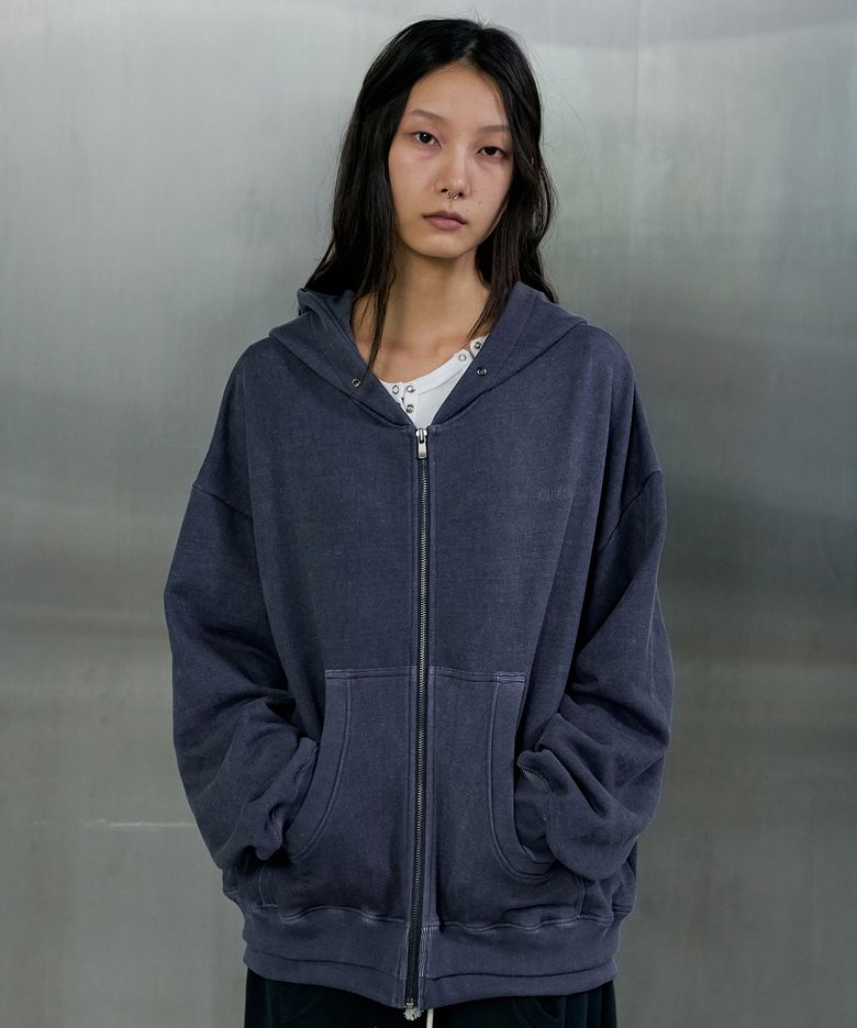 DOUBLE HEM VTG HOODIE ZIP UP - BLUE
