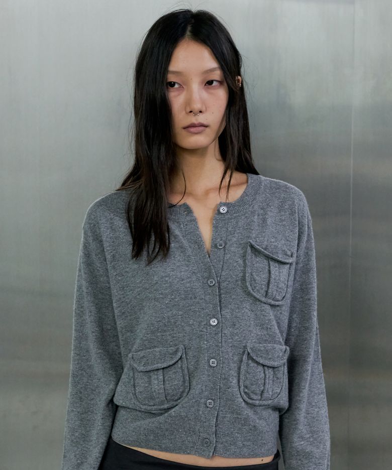 3-POCKET WOOL CARDIGAN - GREY