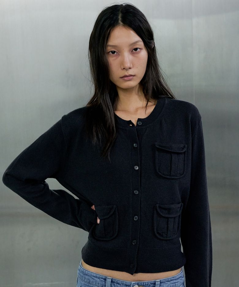 3-POCKET WOOL CARDIGAN - DUSTY BLACK