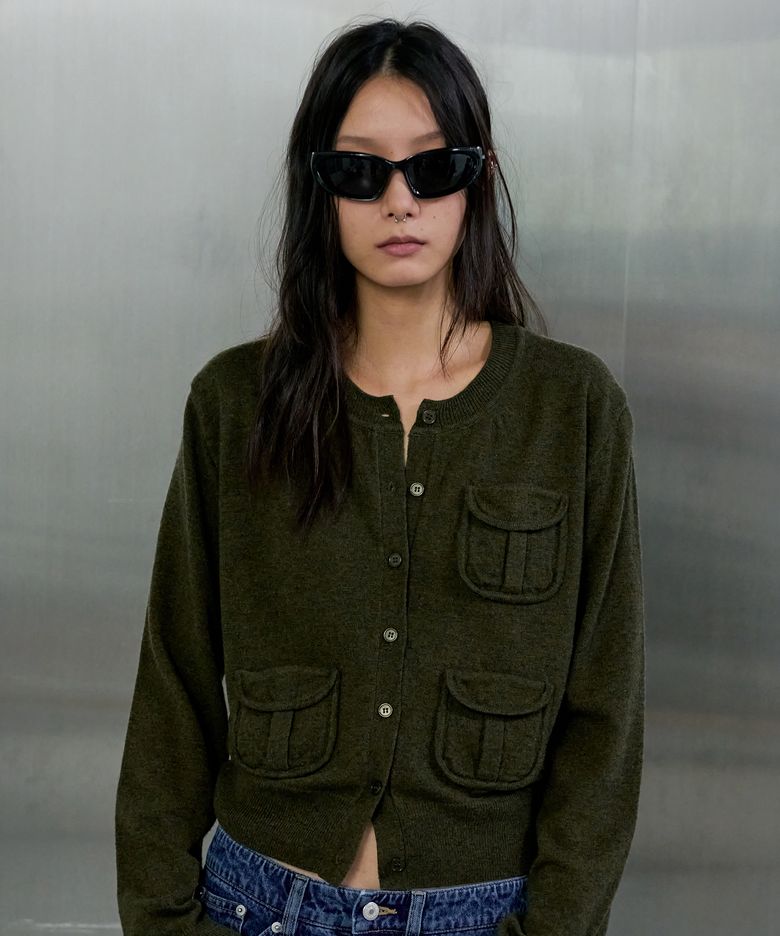 3-POCKET WOOL CARDIGAN - KHAKI