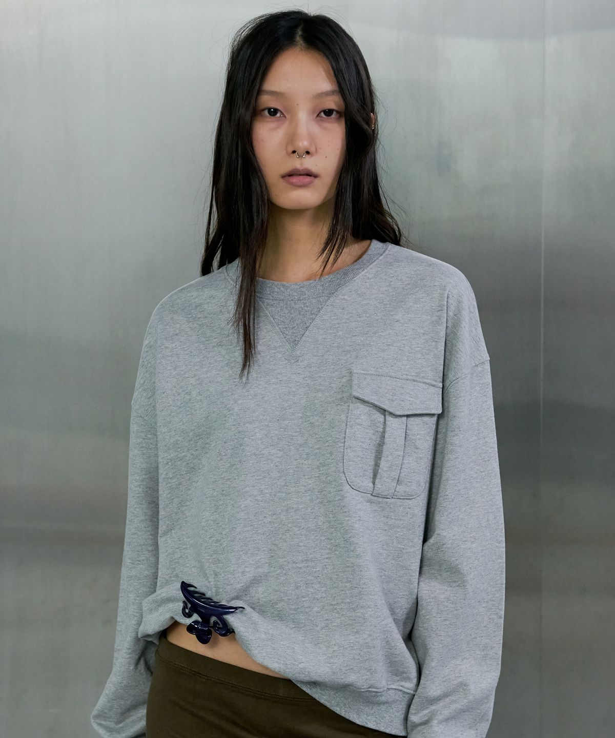 오데스(ORDES) POCKET SWEAT SHIRT - GREY