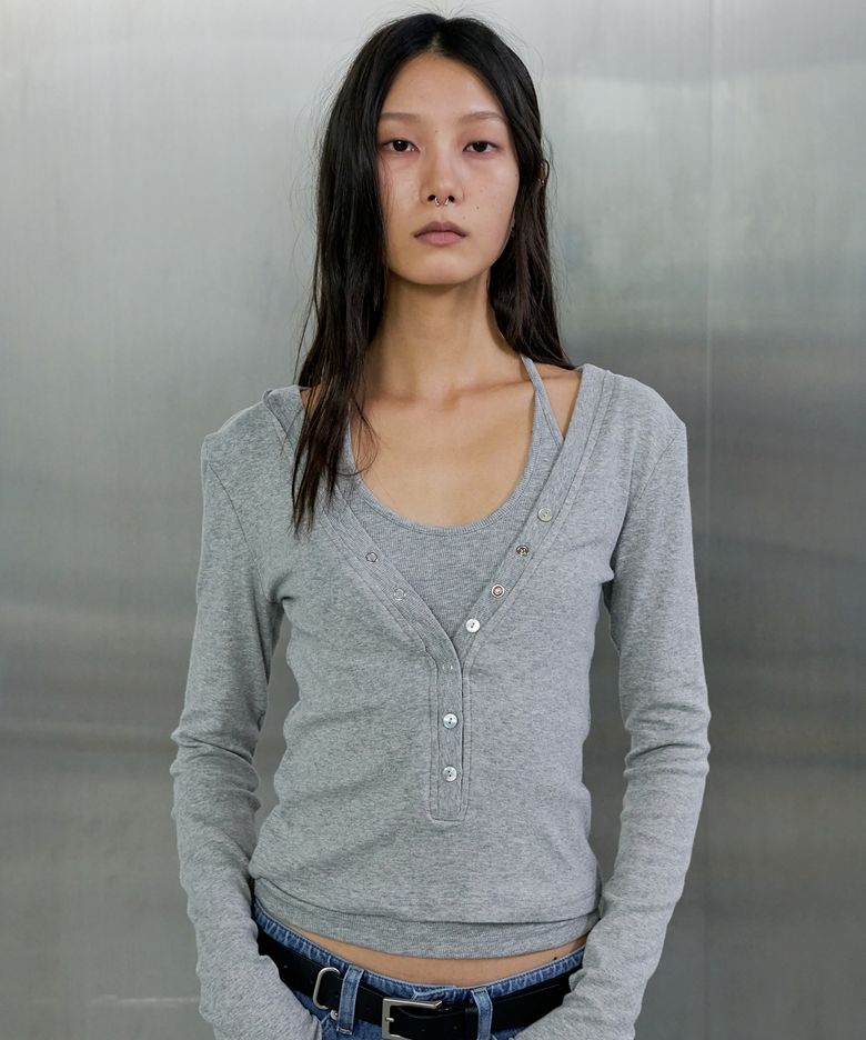 LAYERED TANK LONG SLEEVE SET - GREY