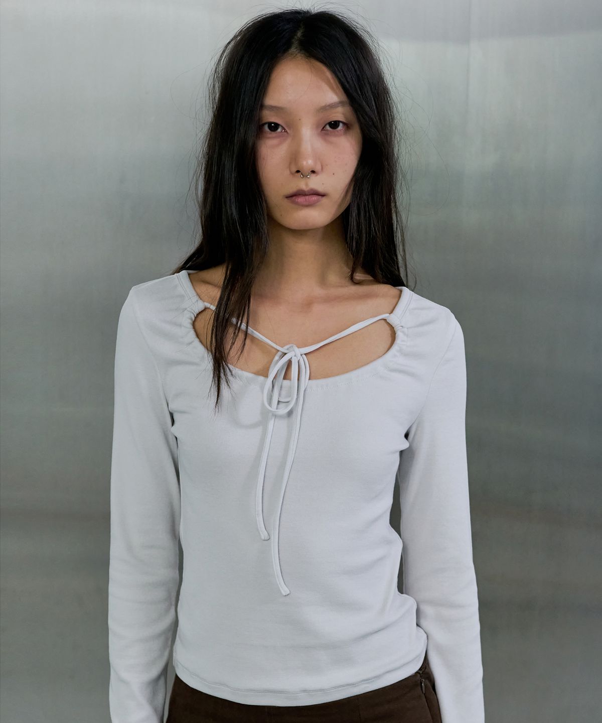 오데스(ORDES) DRAW STRING T-SHIRT - FOG WHITE
