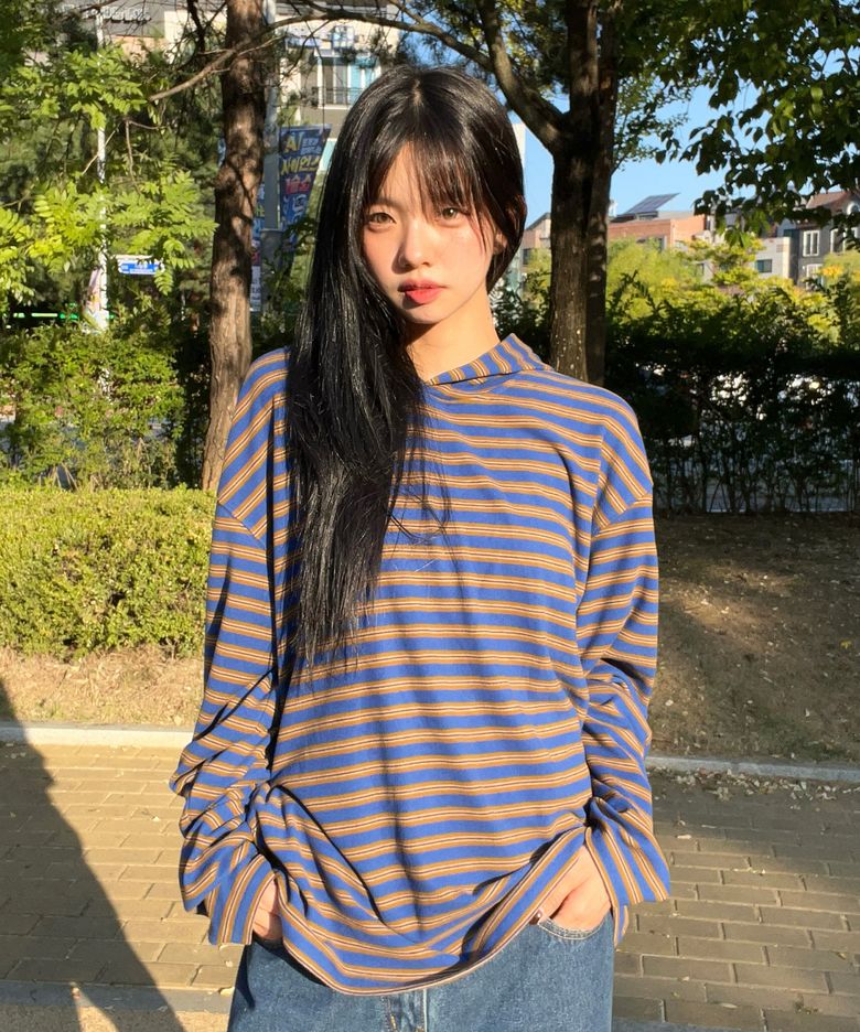 MULTI STRIPE FLEECE HOODY (BLUE)