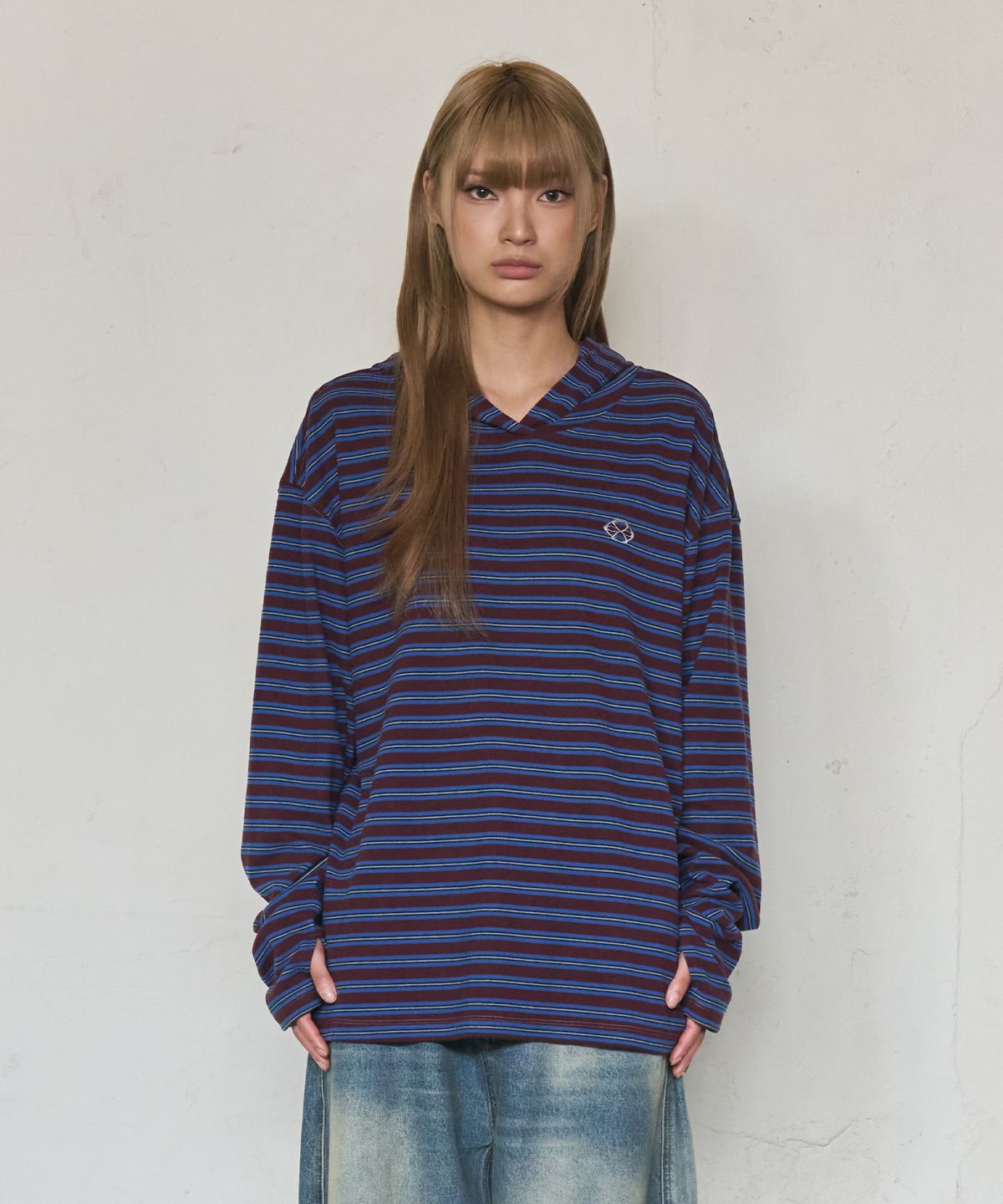 논타입(NONTYPE) MULTI STRIPE FLEECE HOODY (PURPLE)