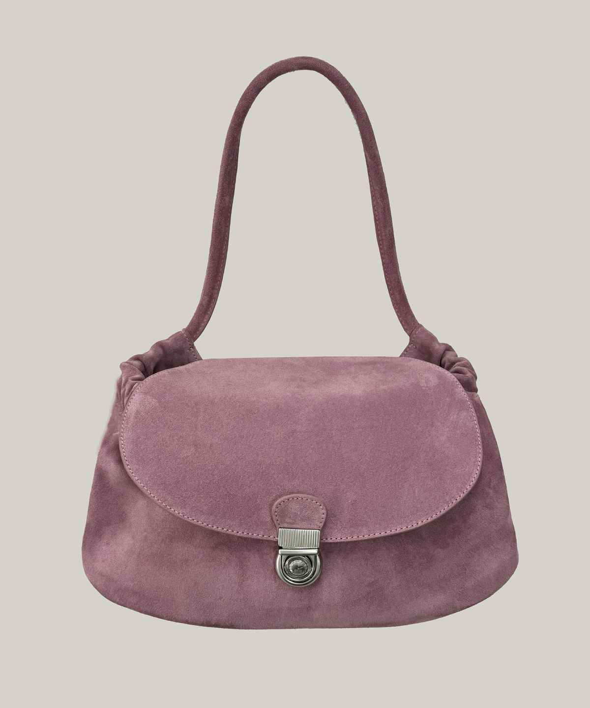 몽드몽드(MONDE MONDE) Lune Gather Shoulder Bag lavender Pink Suede