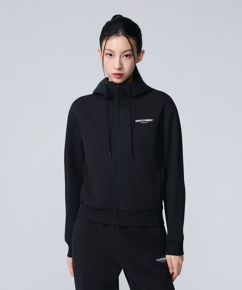 여성 에어로웜 기모 니트 후드 집업 (BLACK)