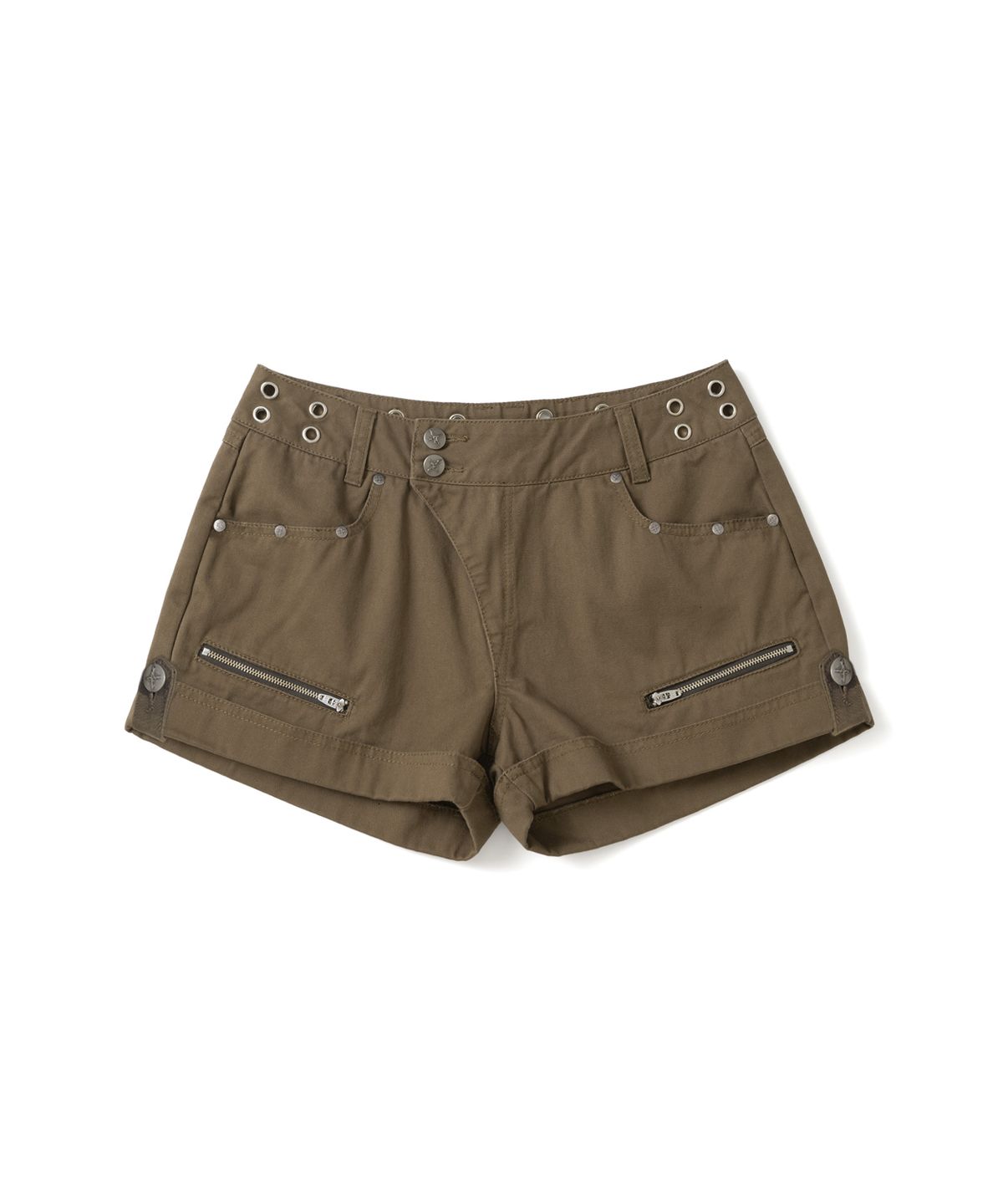 낫포너드(NOT4NERD) W Eyelet Studded Roll Up Utility Shorts - Brown