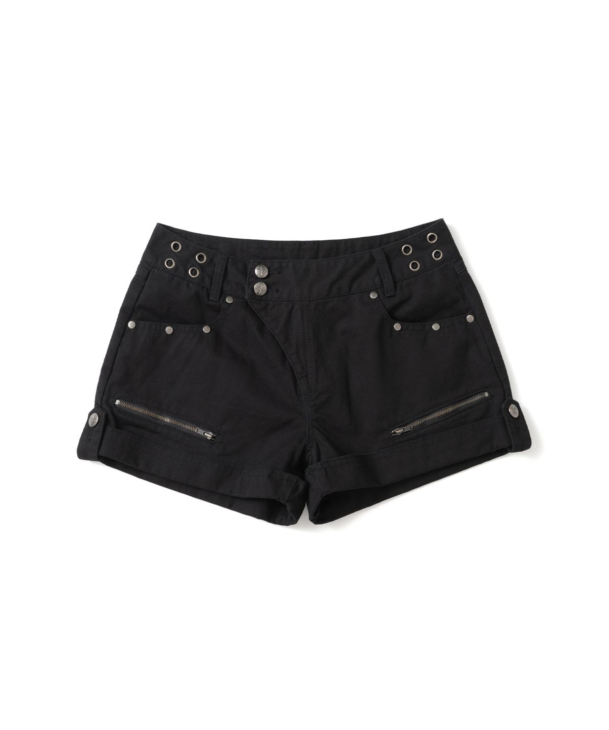 낫포너드(NOT4NERD) W Eyelet Studded Roll Up Utility Shorts - Black