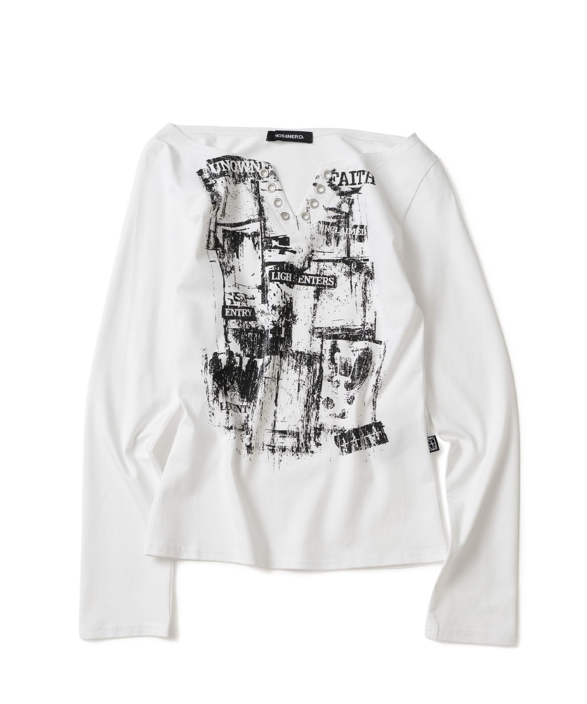 낫포너드(NOT4NERD) W Unknown Records Slit V-Neck Long Sleeve - White