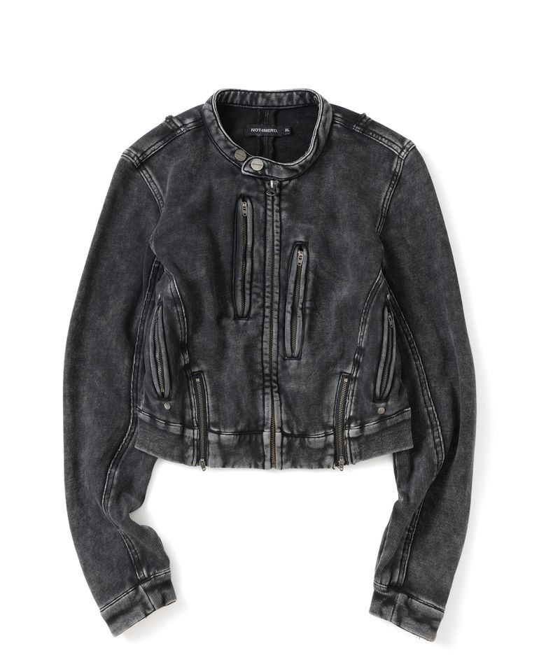 W Curve Panel Biker Jersey Jacket - Charcoal
