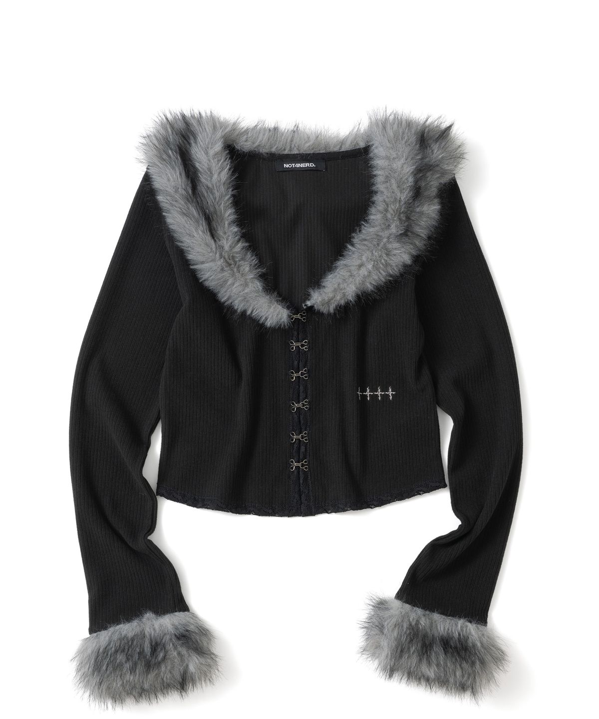 낫포너드(NOT4NERD) W Fur Trim Hook Cardigan - Black