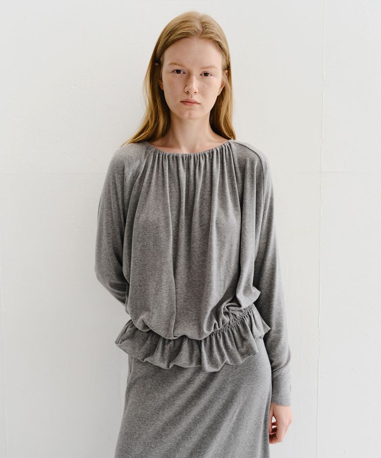 WOOL SHIRRING BANDING TOP (GREY)