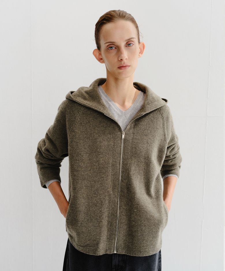 AUSTIN CASHMERE HOODIE ZIP UP (KHAKI)