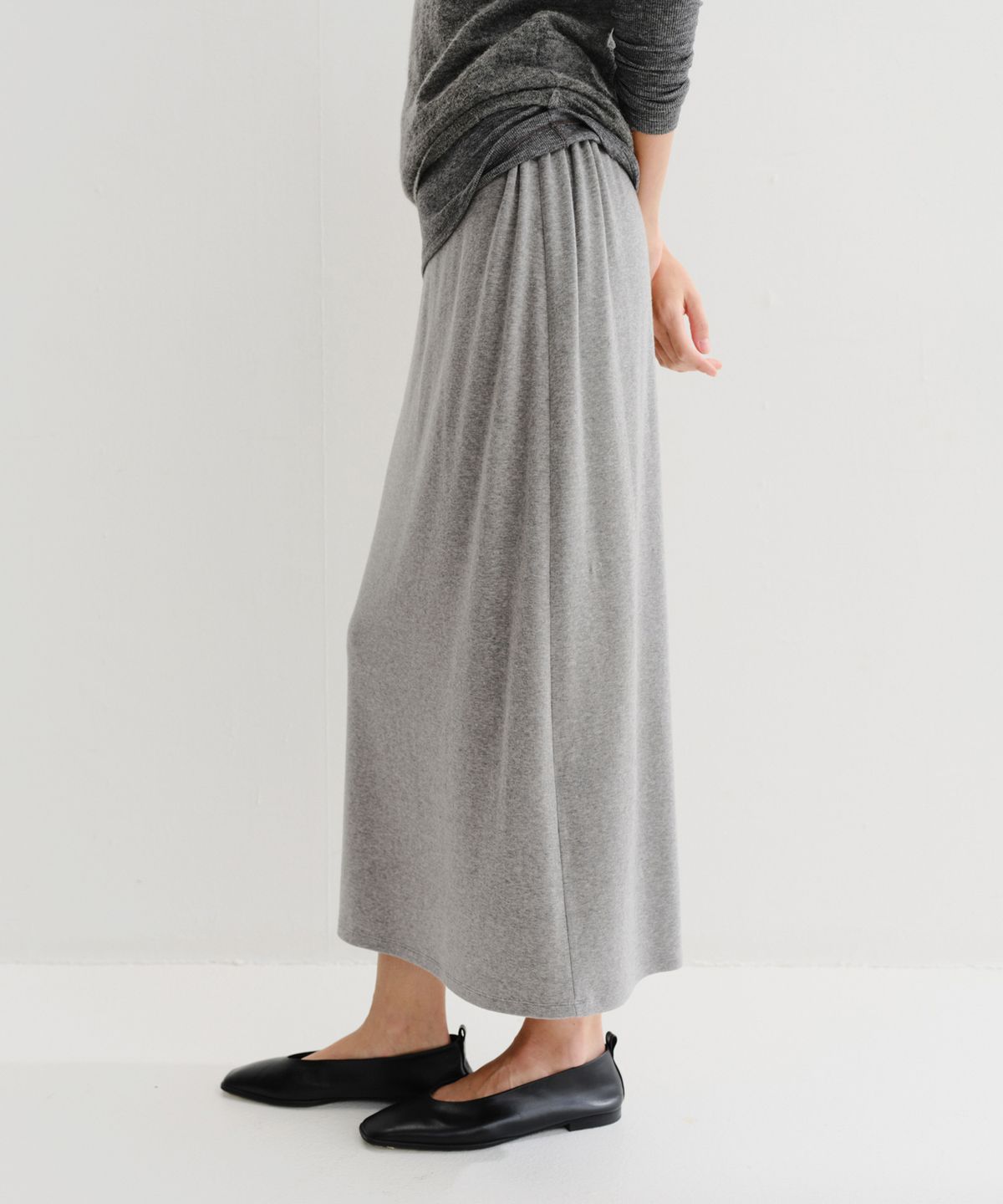 이아(EAAH) WOOL BANDING MAXI SKIRT (GREY)