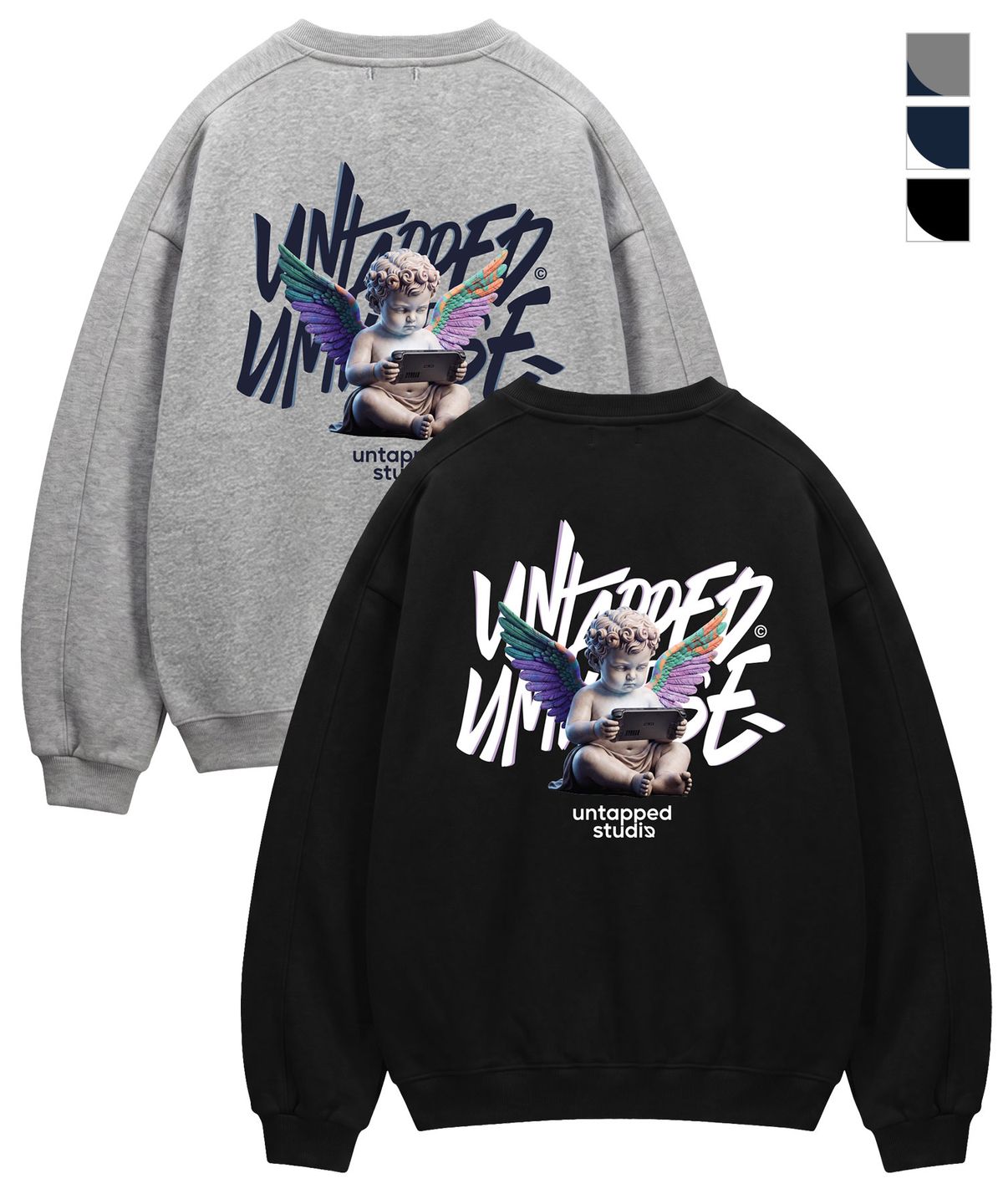 언탭트 스튜디오(UNTAPPED STUDIO) 340G 아케이드 세라프 에센셜 사이드 절개 오버핏 맨투맨 스웨트 티셔츠 3Color