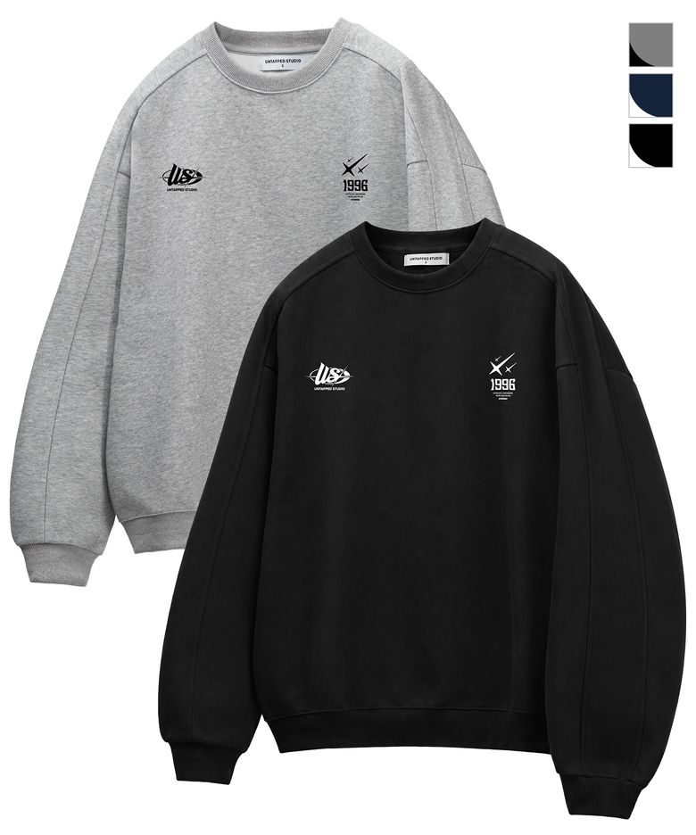 340G 슈팅스타 에센셜 사이드 절개 오버핏 맨투맨 스웨트 티셔츠 3Color