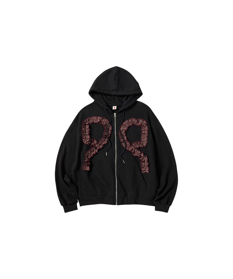 W MELLOW RIBBON HOOD ZIP-UP [BLACK]