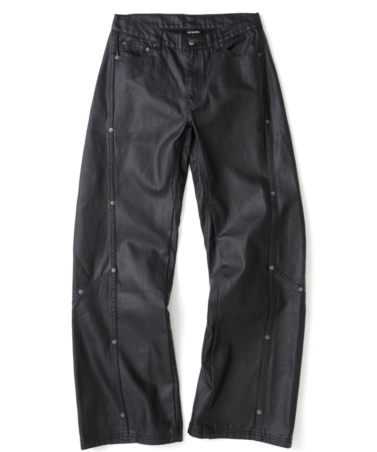 낫포너드(NOT4NERD) Stud Panel Coated Curved Pants - Black