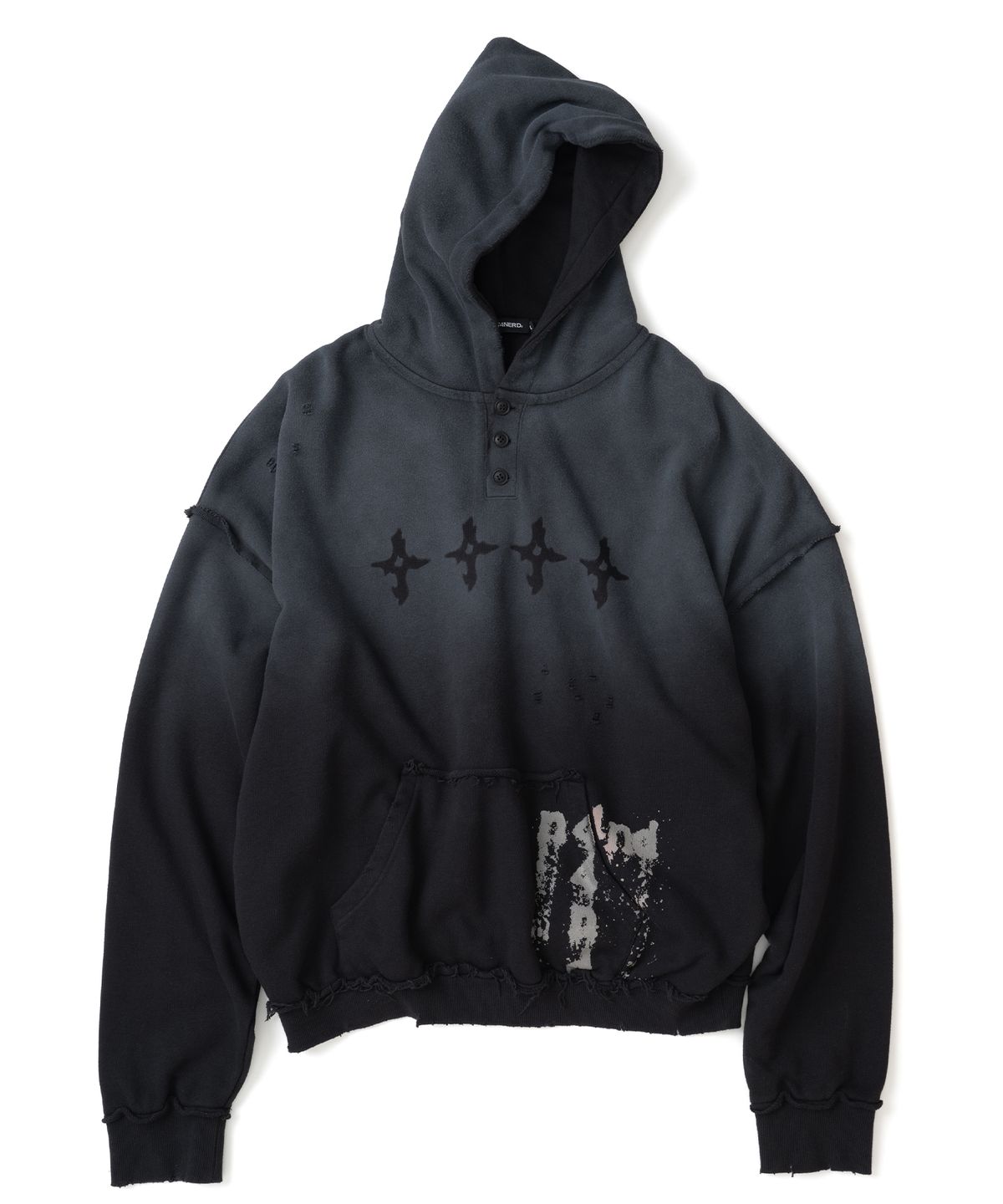 낫포너드(NOT4NERD) 4444 Raw Edge Washed Pullover Hood - Black