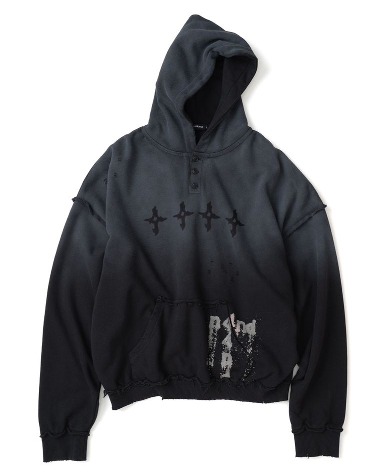 4444 Raw Edge Washed Pullover Hood - Black
