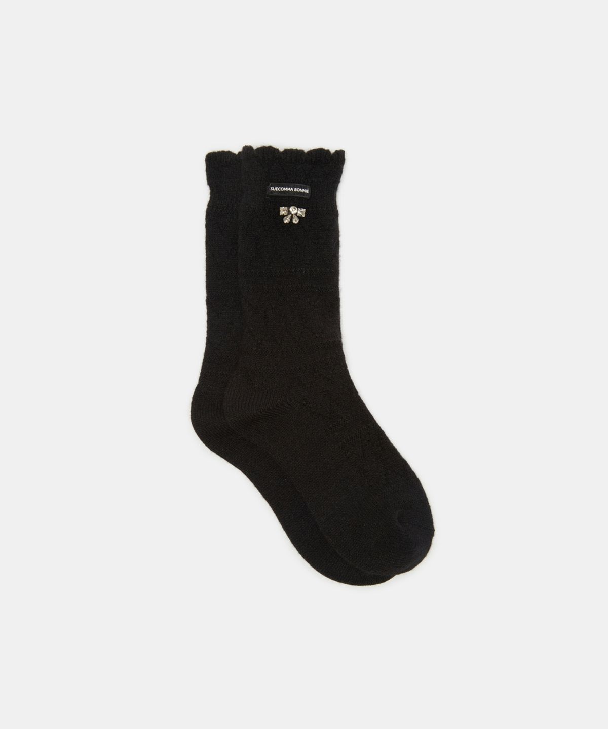 슈콤마보니(SUECOMMA BONNIE) Crystal ribbon socks(black)_DSLAA26505BLK