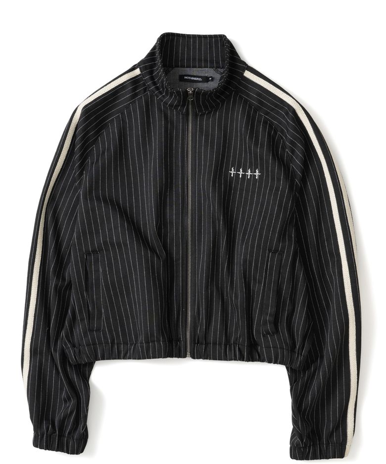 Pin Stripe Side Tape Raglan Track Jacket - Black