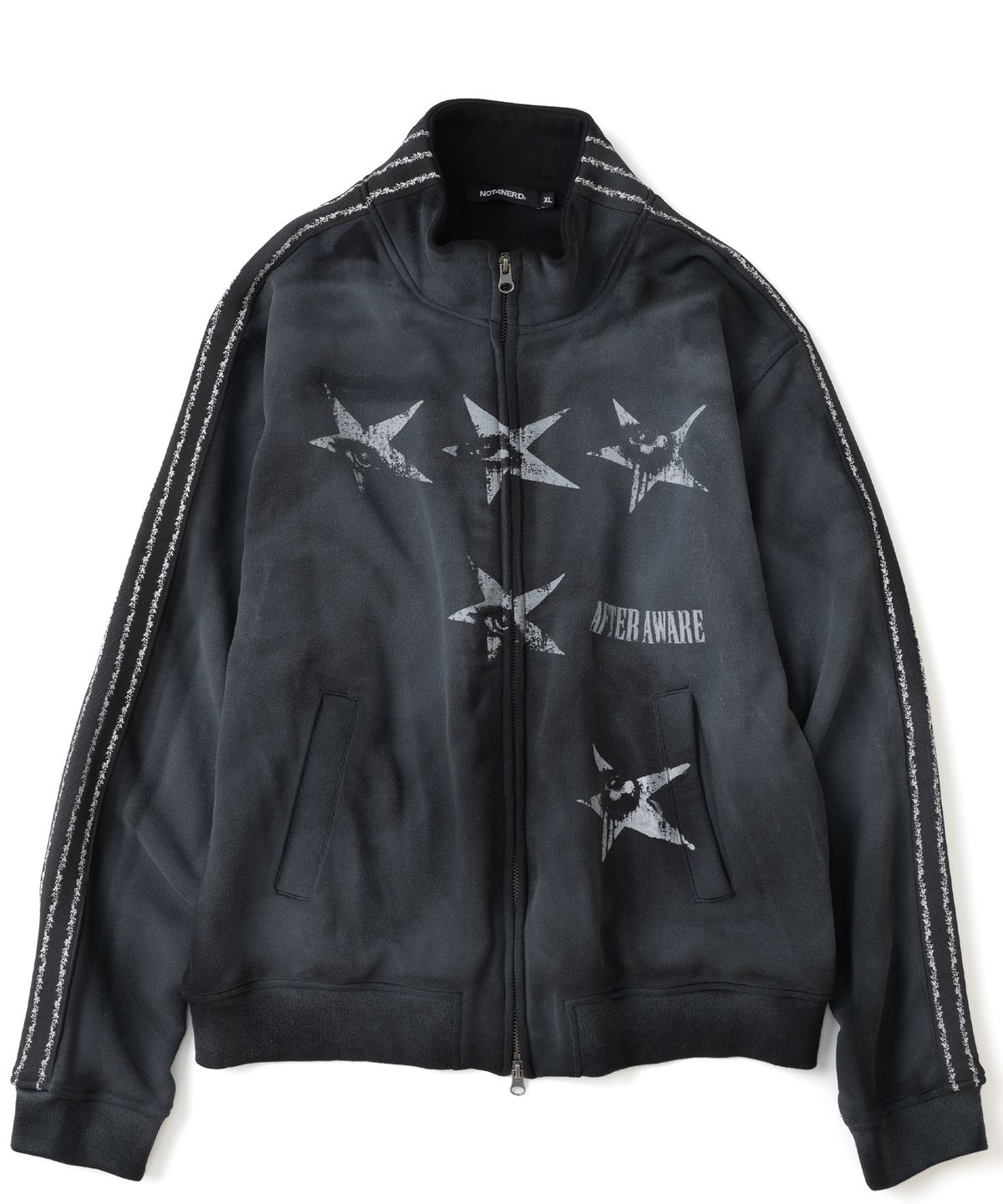 낫포너드(NOT4NERD) Dirty Washed Thorns Line Track Jacket - Black