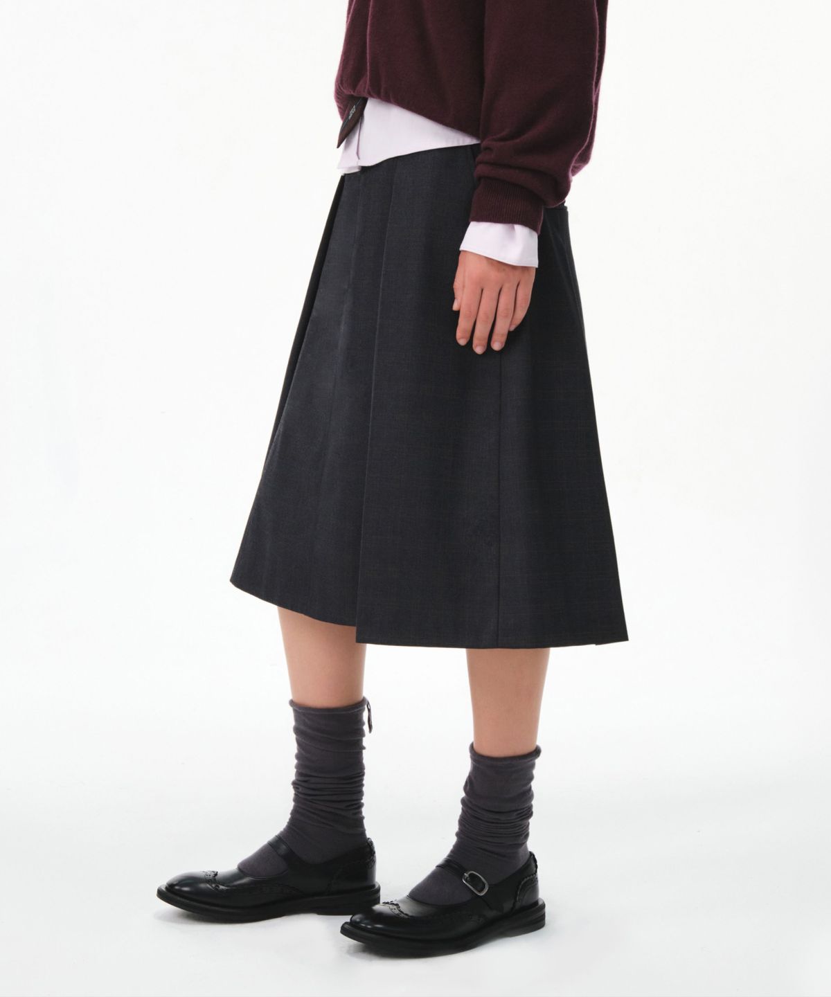 그로브(GROVE) YELENA CHECK MIDI SKIRT (CHARCOAL)