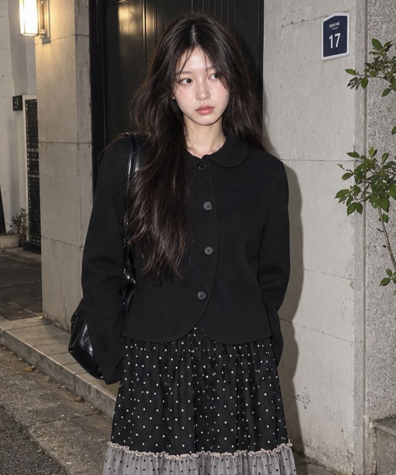 W ROUND COLLAR TERRY JACKET [BLACK]